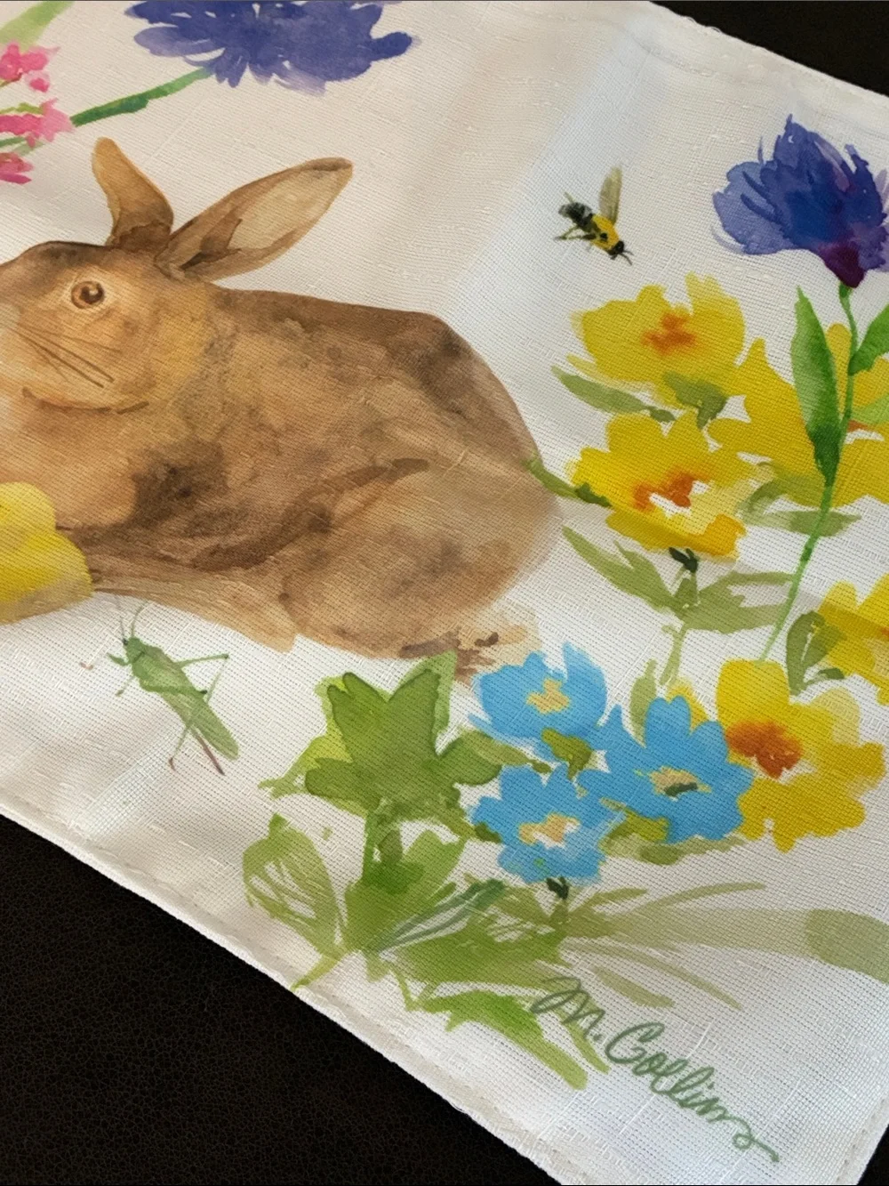 Spring Bunny Floral Table Runner in White 13 X 72”